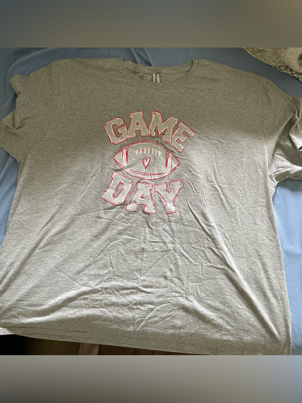 Jerzees Gray Short Sleeve Tee with Pink-Outlined Game Day Graphic